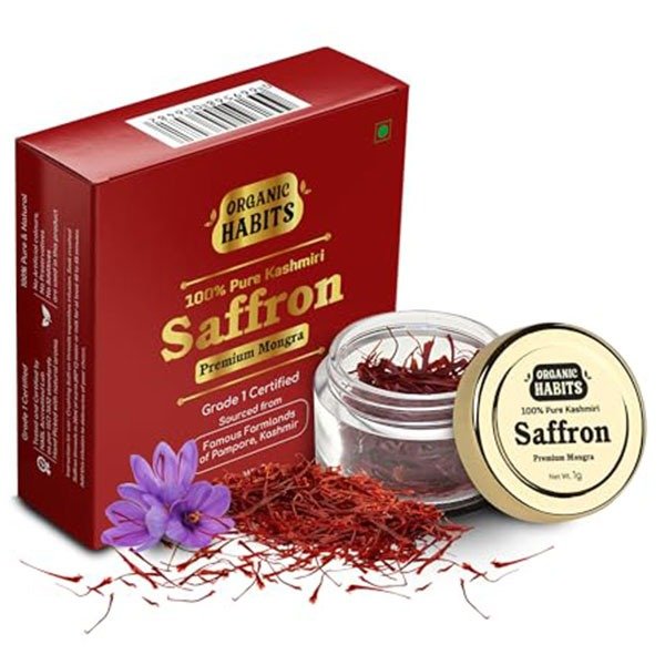 ORGANIC-HABITS-100%-Pure-Original-Kashmiri-Saffron-Kesar-Kumkuma-Puvvu---Certified-Highest-Grade-A1-ISO-3632-Standard---Best-for-Pregnant-Women,-Pooja-&-Food-Aroma-(1-gm)