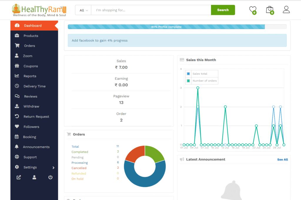 Dashboard - Vendor Guide - HealThyRam