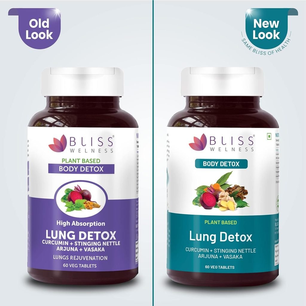 Bliss Welness Lung Detox | Curcumin Stinging Nettle Arjuna Vasaka Beetroot Punerneva Trikatu Kateri Echinecea Piperine | Repair Pollution Damage Cleanse Respiratory Support Tar Toxin Removal for Smokers Supplement - 60 Vegetarian Tablets