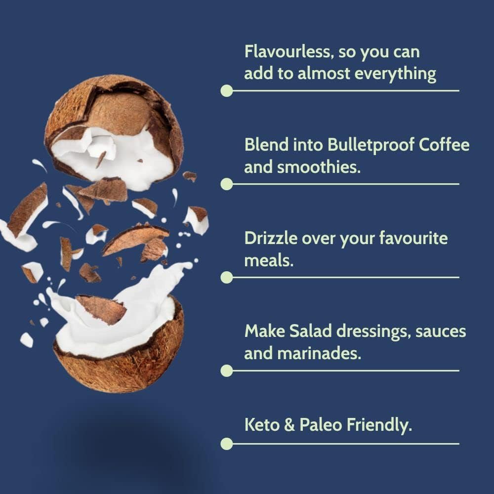 Carbamide Forte Pure MCT Oil C8 From USA | 100% Coconut Source | Keto Paleo Friendly - 500ml Vegetarian Oil