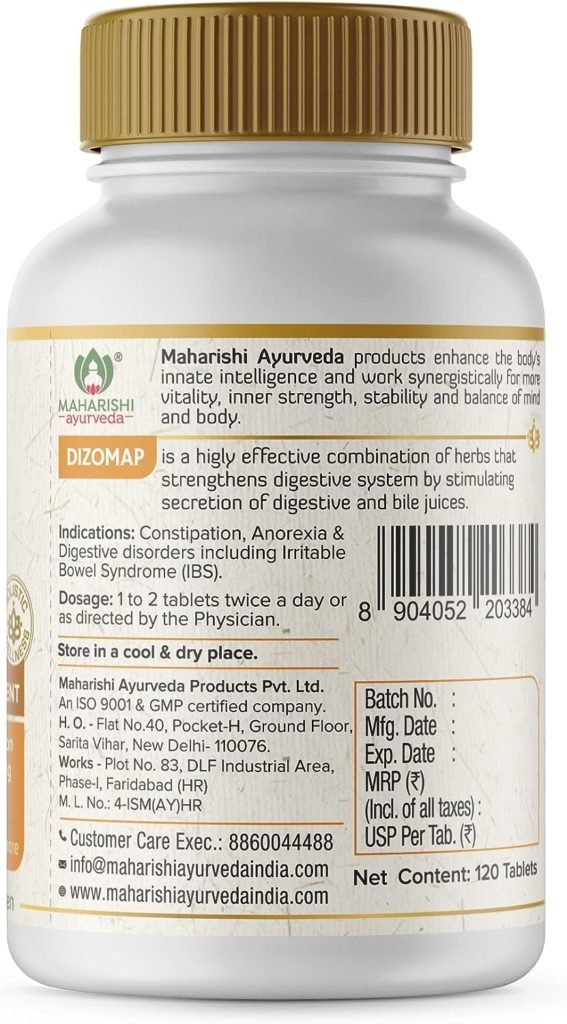 Digestion Tablets | Maharishi Ayurveda Dizomap I Benefits Of Saunf, Sonth, Sanay, Chhoti Harad Ayurvedic Herbs (120 Tablets (Pack of 1))