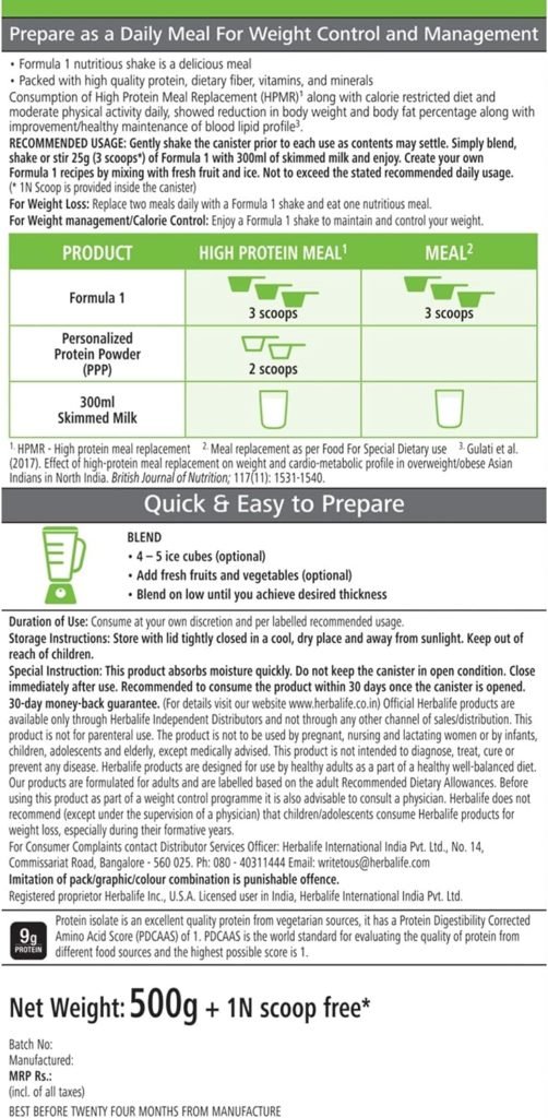 Herbalife Formula 1 Shake for Weight Loss - 500 g (Mango)