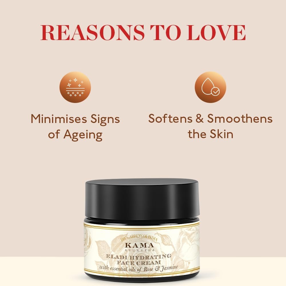 Kama Ayurveda Eladi Hydrating Ayurvedic Face Cream with Pure Essential Oils of Rose and Jasmine