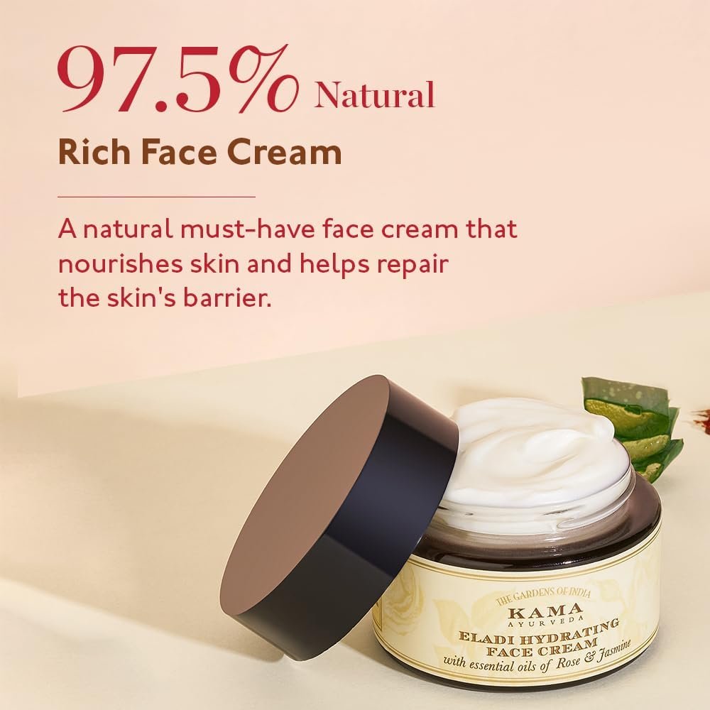 Kama Ayurveda Eladi Hydrating Ayurvedic Face Cream with Pure Essential Oils of Rose and Jasmine
