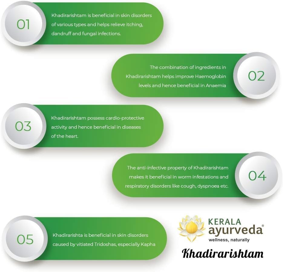Kerala Ayurveda Khadirarishta 450ml | Herbal Blood Purifier | For Acne Relief | Tonic For Sensitive Skin | For Pimple Free Skin | Blood Purifier for Glowing Skin | 100% Ayurvedic | With Khadira, Devadaru, and Bakuchi|