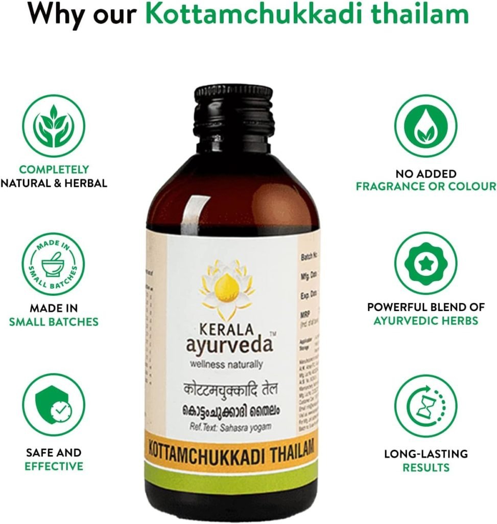 Kerala Ayurveda Kottamchukkadi Thailam 200 ML|For Tennis Elbow Sports injuries|Relieves joint swelling and inflammation|Pain Relief Oil |With Kottam, Chukku, Vayambu, Rasna, Devadaru in Sesame oil