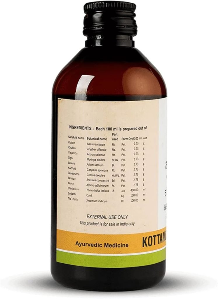 Kerala Ayurveda Kottamchukkadi Thailam 200 ML|For Tennis Elbow Sports injuries|Relieves joint swelling and inflammation|Pain Relief Oil |With Kottam, Chukku, Vayambu, Rasna, Devadaru in Sesame oil