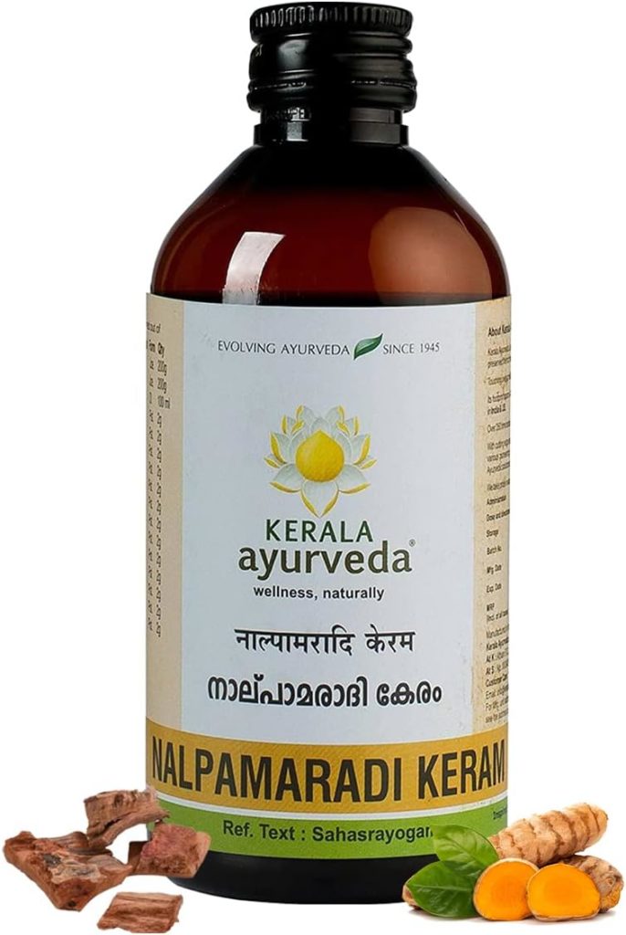 Kerala Ayurveda Nalpamaradi Keram 200ml | Face Body Oil | Removes Tan and Dark Spots | With Nalpamara, Haridra, Usira, Amla, Manjistha, Raktachandana | Coconut Oil Base |