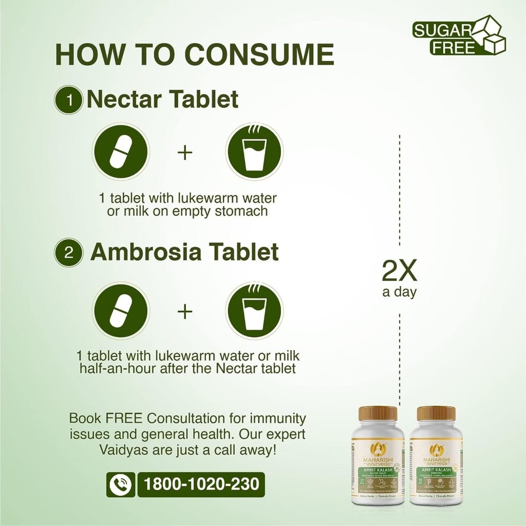 Maharishi Ayurveda Amrit Kalash Immunity Booster | Super Rasayana | Helps Immunity, Daily Wellnes Stress Anxiety | Improves Heart Health (Ambrosia 60 Tablets Nectar 60 Tablets Sugar Free)