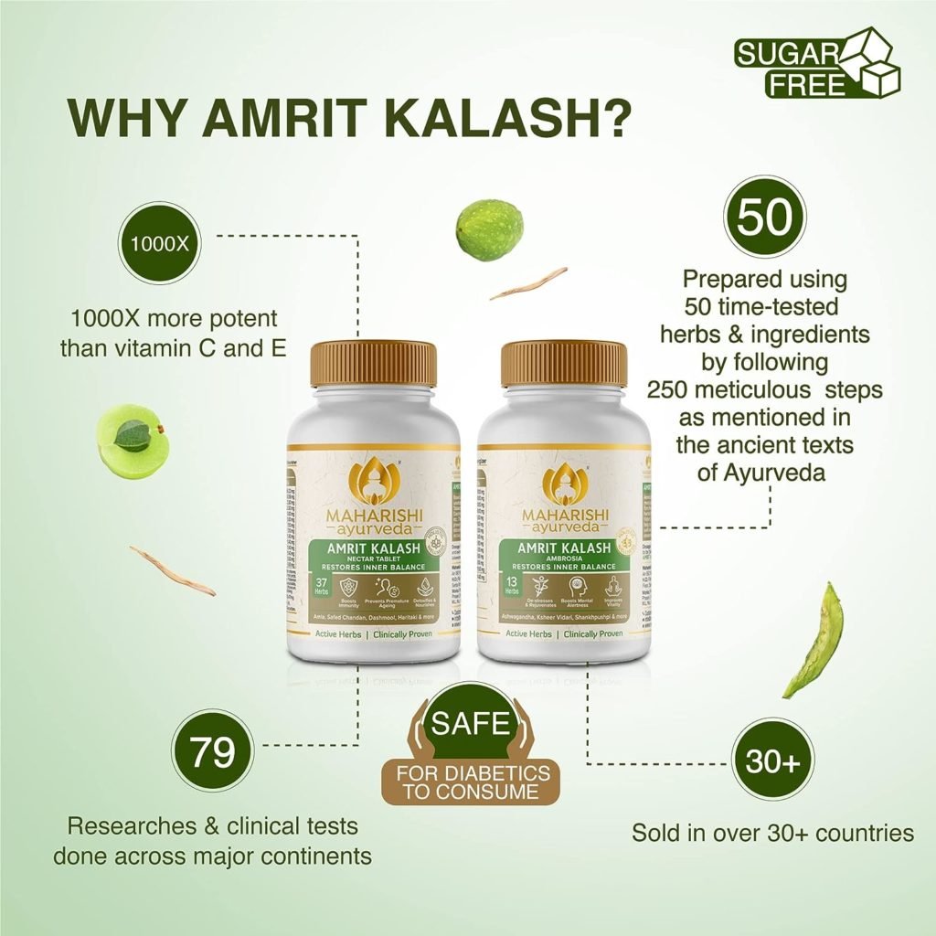 Maharishi Ayurveda Amrit Kalash Immunity Booster | Super Rasayana | Helps Immunity, Daily Wellnes Stress Anxiety | Improves Heart Health (Ambrosia 60 Tablets Nectar 60 Tablets Sugar Free)