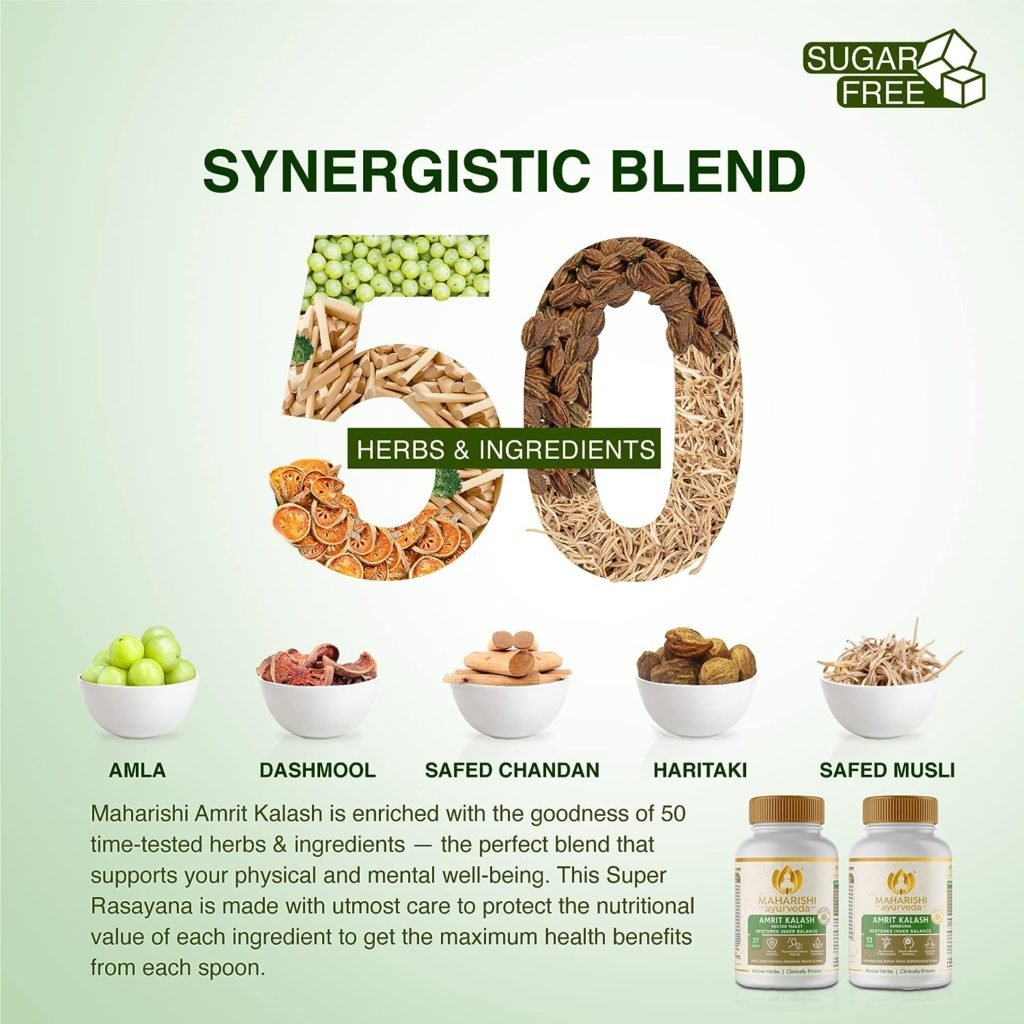 Maharishi Ayurveda Amrit Kalash Immunity Booster | Super Rasayana | Helps Immunity, Daily Wellnes Stress Anxiety | Improves Heart Health (Ambrosia 60 Tablets Nectar 60 Tablets Sugar Free)