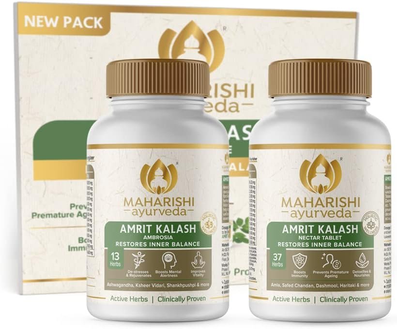 Maharishi Ayurveda Amrit Kalash Immunity Booster | Super Rasayana | Helps Immunity, Daily Wellnes Stress Anxiety | Improves Heart Health (Ambrosia 60 Tablets Nectar 60 Tablets Sugar Free)
