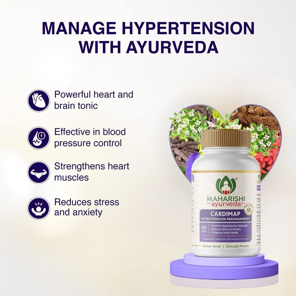 Maharishi Ayurveda Cardimap | Normalises Blood Pressure Naturally | Unique Formulation | Synergy of 5 Herbs | Fast Onset of Action | 30 days Pack (60 Tablets X Pack of 1)