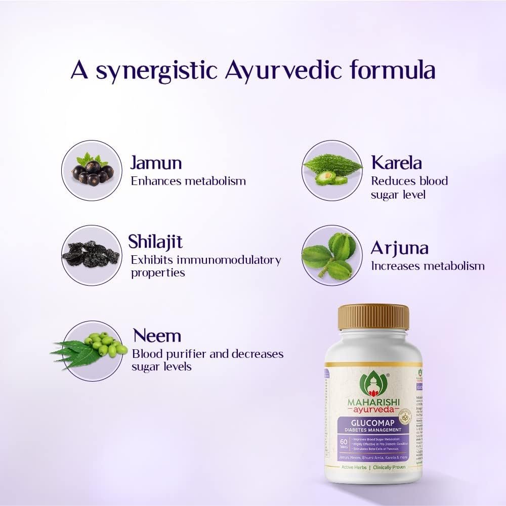 Maharishi Ayurveda Glucomap for Diabetes Management | Diabetes Care | Nutrition to Help Control Blood Sugar Levels| Natural Glucose Regulator | Improves Blood Sugar Metabolism | 60 Tablets (Pack of 2)