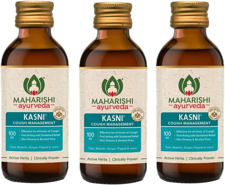 Maharishi Ayurveda Kasni Cough Syrup | Ayurvedic Cough Syrup | Hot Sip Cough Relief Products for Kids Dry Cough Chronic Cough | Non-Drowsy | Non- Habit Forming| Non-alcoholic | 100 ml | Pack of 3
