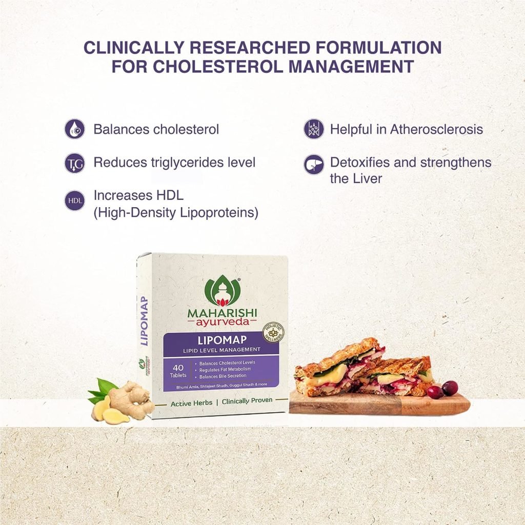 Maharishi Ayurveda Lipomap | Ayurvedic Medicine for Cholesterol Management| Highly Effective Herbs | Assists in managing daily stress | 40 Tablets Pack of 1