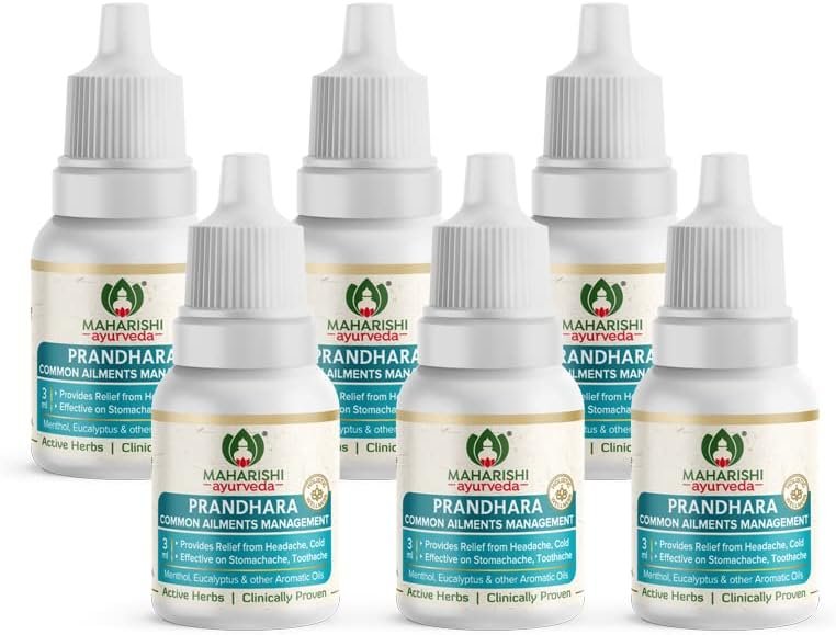 Maharishi Ayurveda Prandhara- Ayurvedic Oil for Common Ailments | For Nasal Congestion, Headache Toothache | Multi-Purpose Oil | Relief From Cold, Cough, Blocked Nose, Headache, Body Ache, And Breathing Difficulty| 3ml - Pack of 6