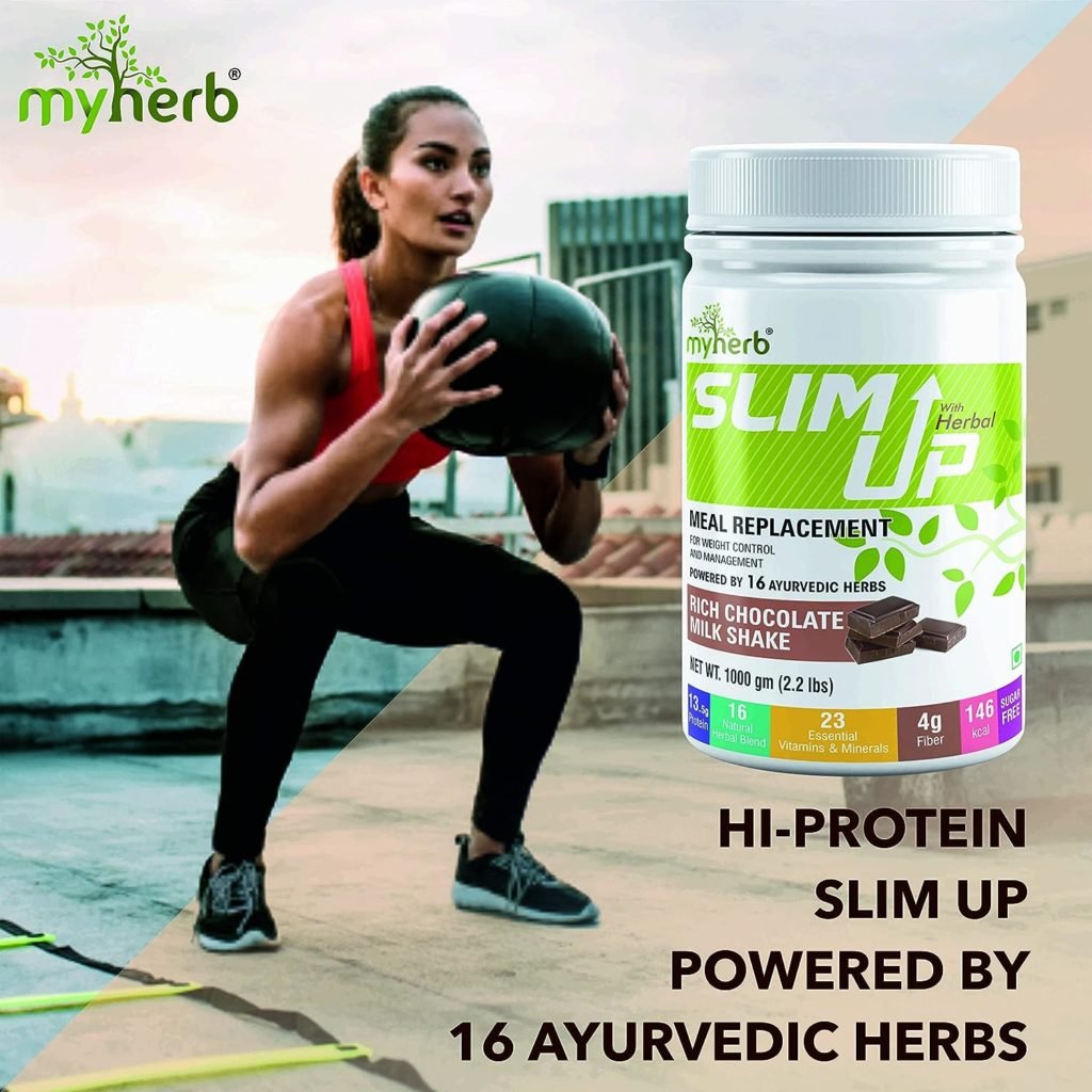 MYHERB Slim Up Meal Replacement Shake With 15 Natural Herbal Blend (Ayurvedic Formula) For Weight ControlManagement-13.5g Protein-23 Vitamins For MenWomen (Chocolate Milk Shake, 1000 gm)