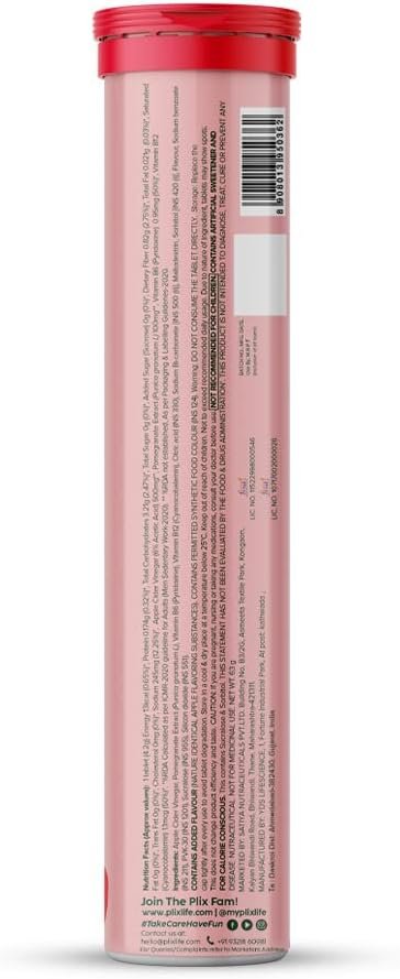 PLIX - THE PLANT FIX Apple Cider Vinegar 15 Effervescent Tablet with mother for weight loss and easy digestion, vitamin B6 B12, Pack of 4 (Apple), 100% vegan, Easy to carry consume