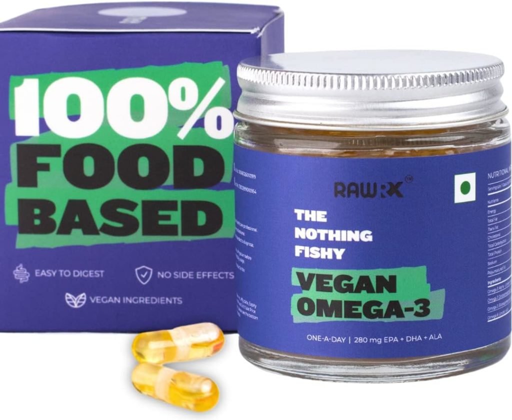 RawRX Vegan Omega 3 - Algal Oil-based DHA (150mg), EPA (30mg) ALA (100mg) Formula - Heart Joint Support for Men Women - 60 Capsules - Better than Fish Oil - 100% Vegetarian Algae Flaxseed