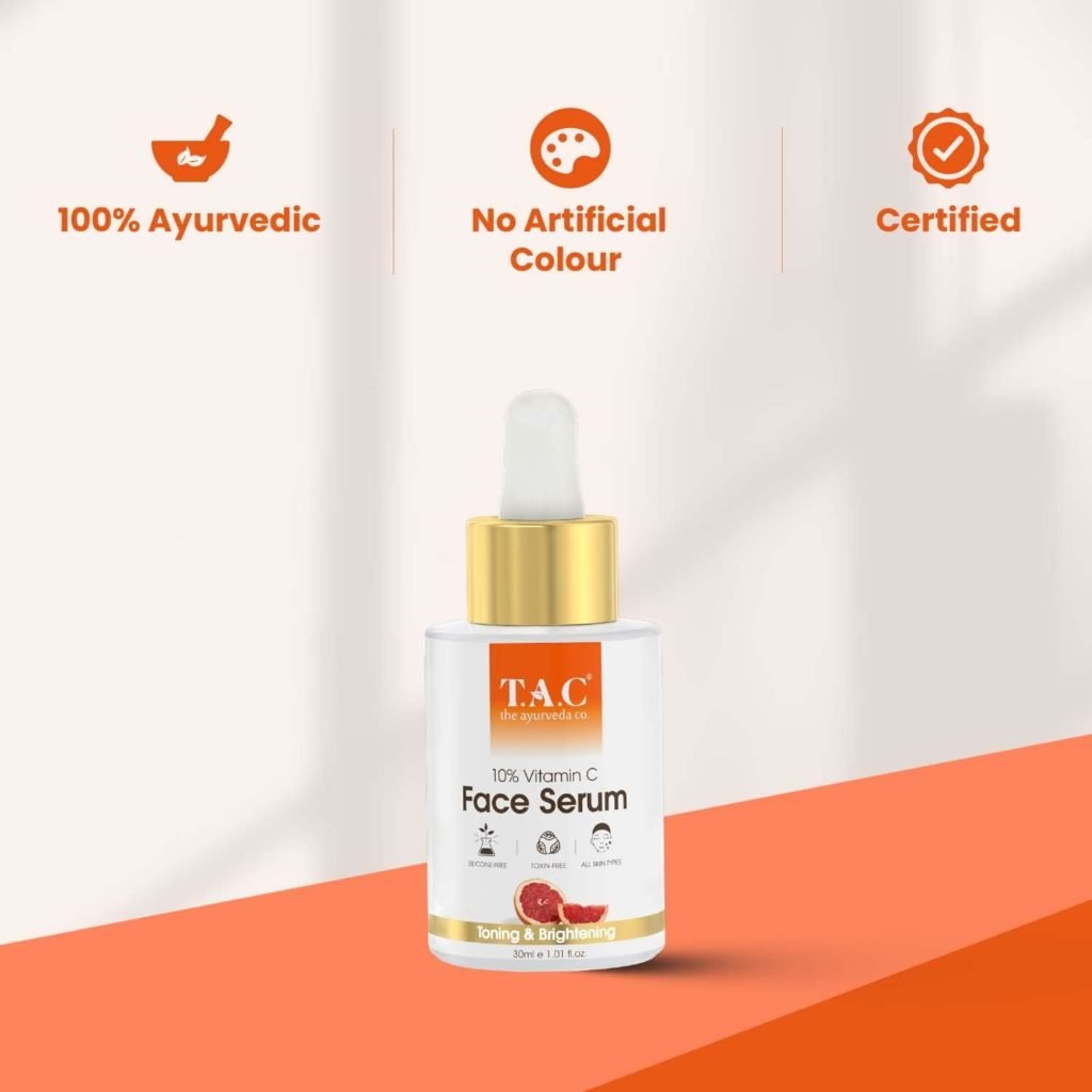 TAC - The Ayurveda Co. 15% Vitamin C Face Serum for Toning, Brightening Glowing Skin, Anti Aging Anti Wrinkles, Increases Skins Glow For Women Men, 30ml
