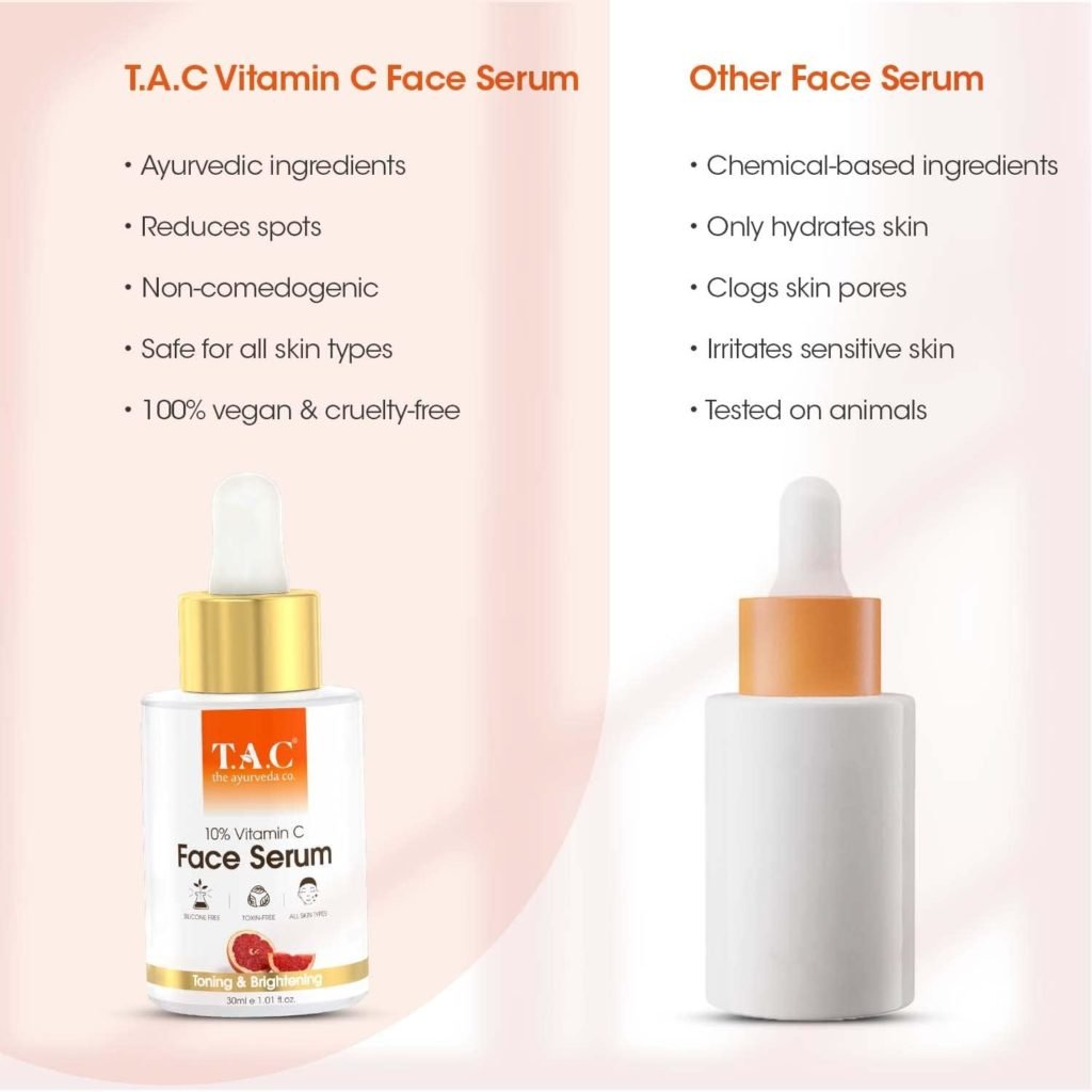 TAC - The Ayurveda Co. 15% Vitamin C Face Serum for Toning, Brightening Glowing Skin, Anti Aging Anti Wrinkles, Increases Skins Glow For Women Men, 30ml