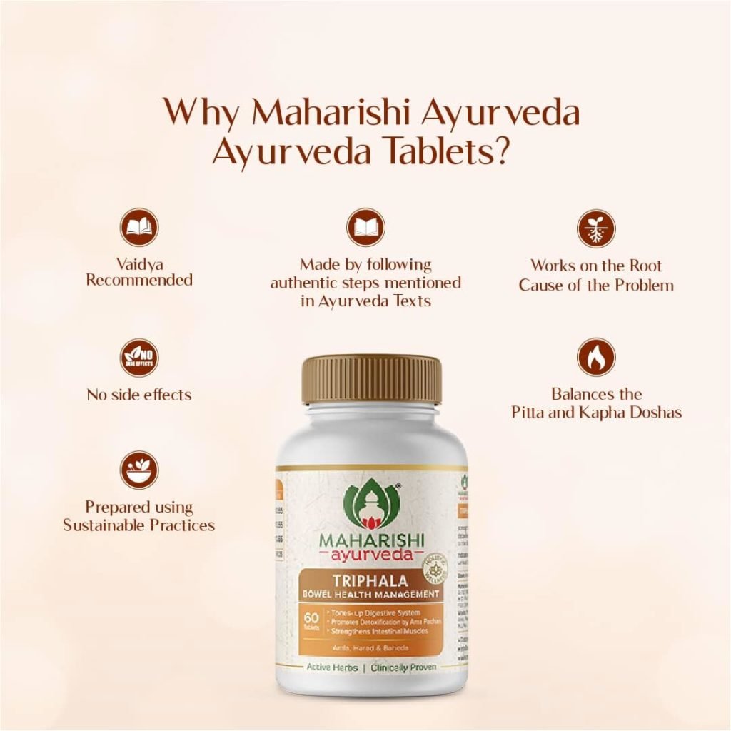 Triphala Tablets Maharishi Ayurveda | Supports Healthy Digestion | Improves Bowel Wellness| Relieves Constipation | Pure Herbs Used |100% Ayurvedic | 60 Tabs (Pack of 1)