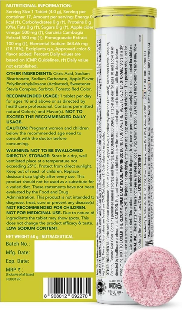 Wellbeing Nutrition Apple Cider Vinegar (ACV) 17 Effervescent Tablets for Weight Loss with Mother and Garcinia Cambogia, Pomegranate | Weight Management, Gut Health, Supports Digestion (Pack of 8)