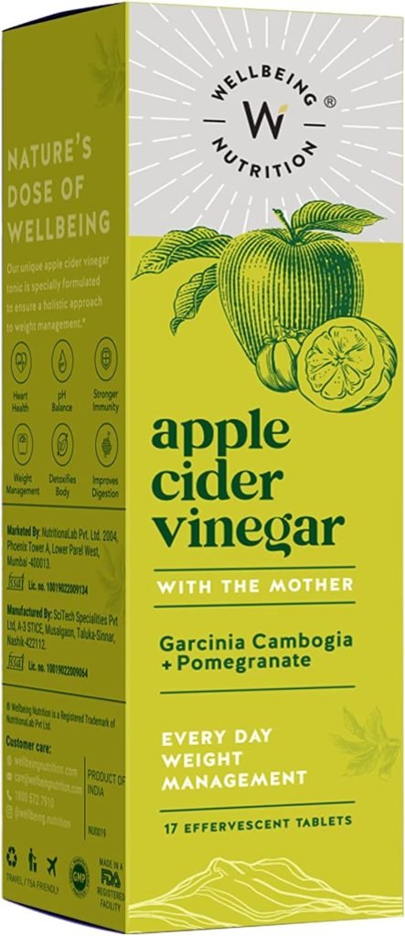 Wellbeing Nutrition Apple Cider Vinegar (ACV) 17 Effervescent Tablets for Weight Loss with Mother and Garcinia Cambogia, Pomegranate | Weight Management, Gut Health, Supports Digestion (Pack of 8)