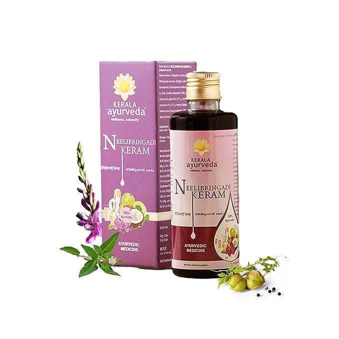 Kerala Ayurveda Neelibringadi Keram Hair Oil 200 ml – Prevents Grey Hair, Reduces Dandruff, Strengthens Hair, Contains Bringaraj, Neeli, Karnasphota, and Amla, Based in Coconut Oil