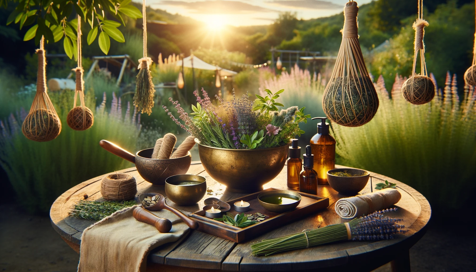 Ayurvedic Cleansing Techniques - an outdoor Ayurvedic treatment space amidst a herb garden - 16x9