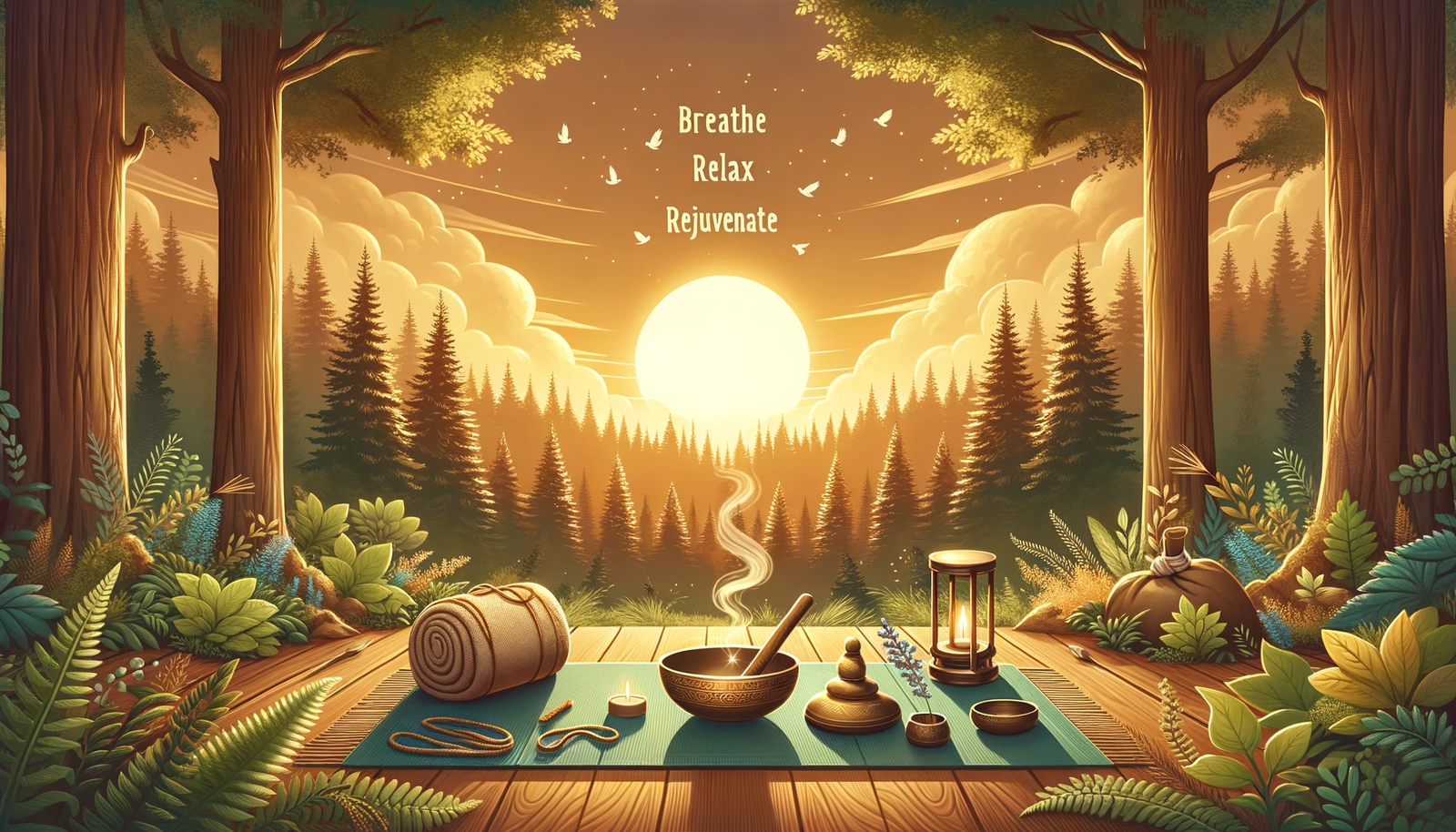 Ayurvedic Stress-Busting Tips - a tranquil forest clearing during sunset