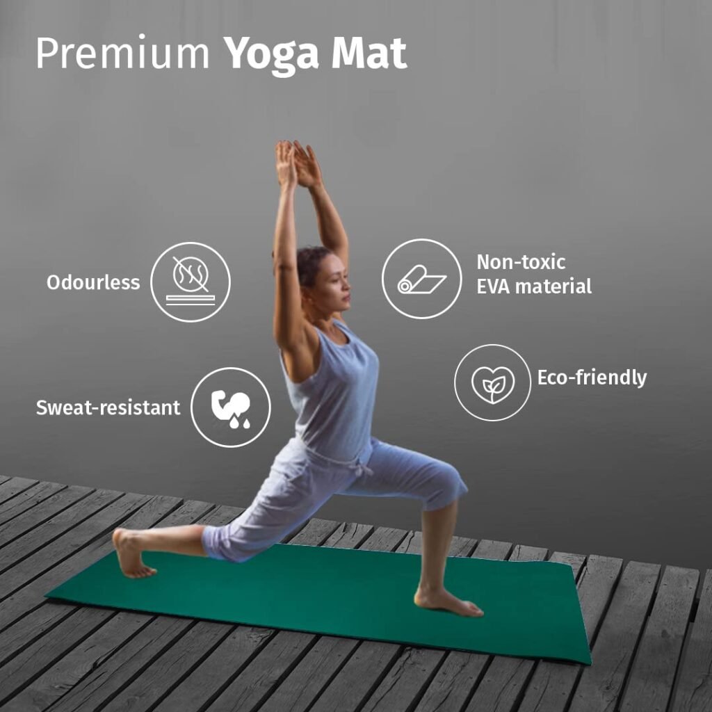 Vifitkit 4mm Anti-Skid EVA+TPE Yoga Mat with Strap for Home Gym  Outdoor Workout for Men  Women, Water-Resistant, Easy to Fold (Jet Black)