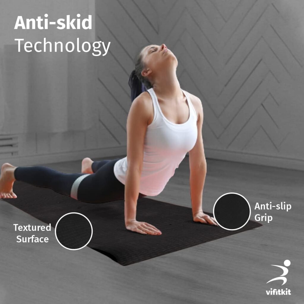 Vifitkit 4mm Anti-Skid EVA+TPE Yoga Mat with Strap for Home Gym  Outdoor Workout for Men  Women, Water-Resistant, Easy to Fold (Jet Black)