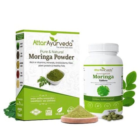 Atta Ayurveda Moringa powder 200 grams + Moringa tablet 500 mg (120 tablet) combo pack | For Weight loss, Immunity, Skin and Hair