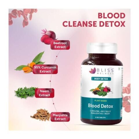 Bliss Welness Blood Detox | Curcumin Beetroot Manjistha Neem Extract | Blood Purifier Acne & Pimple Control Radiant Skin Anti Bacterial Ayurvedic Herbal