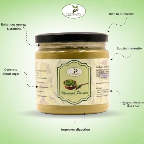 CULTIWAY ORGANICS Organic Moringa Powder 150g | Immunity Booster| Improves Digestion & Helps with Weight Management | Natural Multivitamin| Antioxidant| Good for Hair & Skin| Protein Rich | Make Moringa Tea, Juices & Recipes from Moringa Oleifera Powder | Resealable Bag | Drumstick / Moringa Leaf Powder from India (Free 80 Grm Natural Honey)