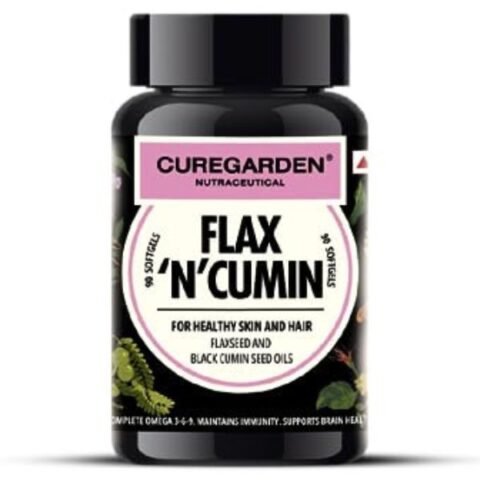 Curegarden Flax 'N' Cumin - Flaxseed Oil Capsules with Black Cumin Oil - Softgels for Healthy Hair & Skin - Dairy & Gluten Free - Certified