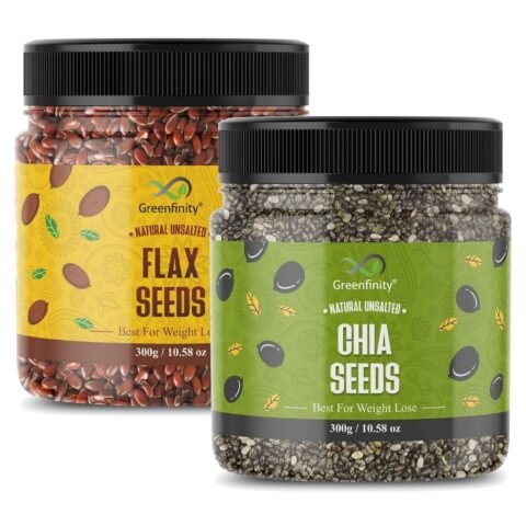 GreenFinity Healthy Seeds Combo – Flax and Chia Seeds | Rich in Omega-3, Dietary Fibre, and Antioxidants | Raw Seeds for Weight Loss, Immunity Booster, Digestion, Salads, Snacks, Smoothies (300g Each)