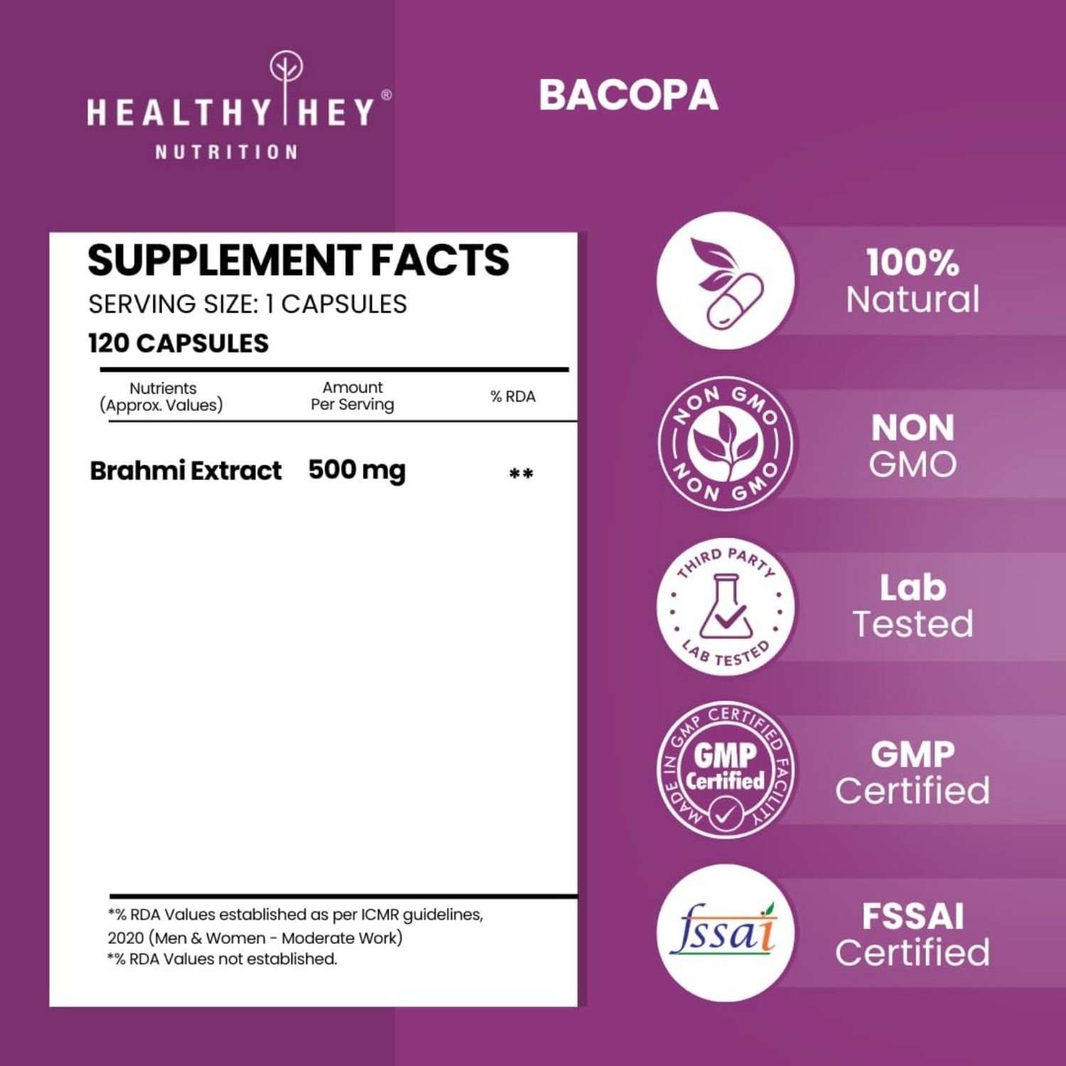 HealthyHey Nutrition Brahmi – Bacopa Monnieri Support Memory and Brain HealthyHey Nutrition Brahmi – Bacopa Monnieri Support Memory and Brain