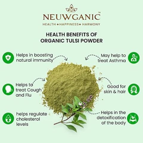 Neuwganic – Organic Tulsi Powder – Holy Basil Powder – India Organic and Usda Organic Certified – Ideal for Making Kadha, Tea & Chutney – 200 Gm Pack Of 1