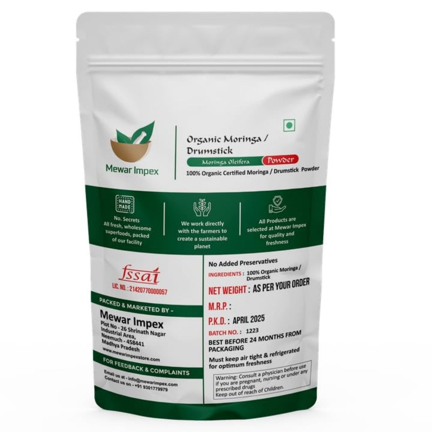 Mewar Impex Organic Moringa Powder – Moringa Oleifera – Organic Moringa For Immunity, Digestion & Energy | Drumstick Mewar Impex Organic Moringa Powder – Moringa Oleifera – Organic Moringa For Immunity, Digestion & Energy | Drumstick