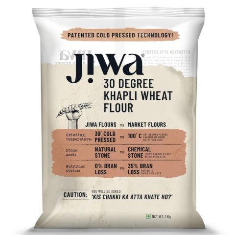 Jiwa Cold Pressed Organic Khapli Wheat Flour / Atta| Emmer Wheat Chakki Ground Flour | High In Fiber | Premium Whole Wheat Flour | Easy to Digest |Low Gluten Ancient Grain | Certified Organic Atta | 100% Natural | 1 kg