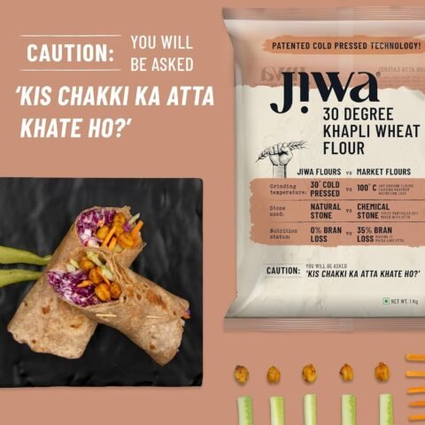 Jiwa Cold Pressed Organic Khapli Wheat Flour / Atta| Emmer Wheat Chakki Ground Flour | High In Fiber | Premium Whole Wheat Flour | Easy to Digest |Low Gluten Ancient Grain | Certified Organic Atta | 100% Natural | 1 kg