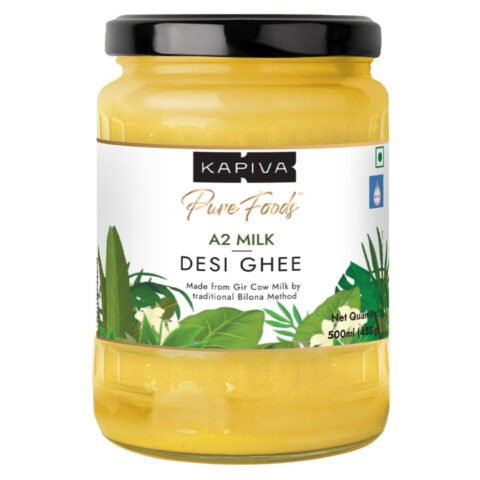 Kapiva Cetrified A2 Gir Cow Ghee 500ML | Traditional Vedic Bilona Method | Grassfed, Pure & Healthy | Curd-Churned | Premium Glass Bottle | 100% Natural & Lab-Tested | Rich in Nutrition