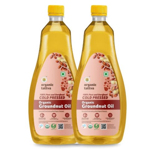 Organic Tattva, Organic Groundnut/Peanut Unrefined Cooking Oil, 1 Litre (Pack of 2)