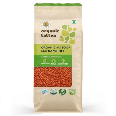 Organic Tattva, Organic Masoor Malka Whole Unpolished Dal, 1Kg | 100% Vegan, Gluten Free and NO Pesticides | 500 gram Each