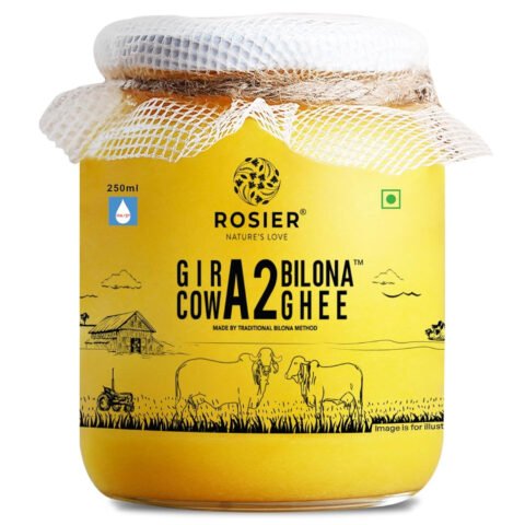 ROSIER A2 Gir Cow Ghee (1 litre) | Traditional Bilona Method A2 Gir Cow Ghee | Grassfed, Pure and Healthy Desi Cow Ghee (Glass Bottle – 1000 ML)