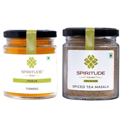 Spiritude Organic Turmeric & Tea Masala Combo – Turmeric Powder (150g) + Tea Masala Powder (100g) – Homemade, Organic, Immunity Boosting Combo of 2