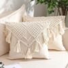 ACN Kohinoor | Macrame Cushion Cover 16 x 16 inch Off-White | Boho Pillow Case for Sofa Set, Bedroom Living Room in Premium Cotton Canvas Fabric with Back Zipper, 1 – Piece